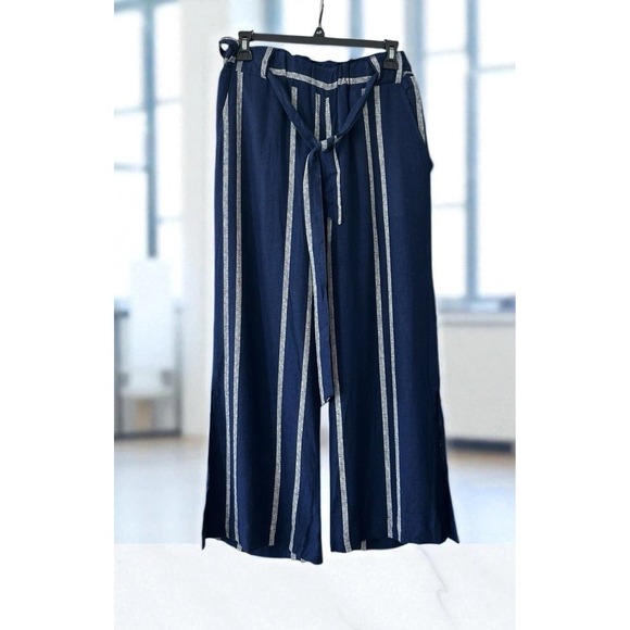 Indigo Rein Pants - Indigo Rein Pants Women Size Medium Linen Blend Navy Beach Wide Leg Elastic